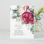 Invitation Blush rose et Bourgogne Red Floral fête d'annivers (Debout devant)