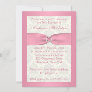 Invitation Blush rose et ivoire Damask 50e anniversaire Invit