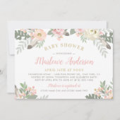 Invitation Blush rose et or Floral Boho Baby shower fille (Devant)