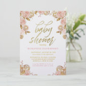 Invitation Blush rose et or Peony Chic Girl Baby shower (Debout devant)