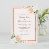 Invitation Blush rose et or Rose Floral Mariage élégant (Debout devant)