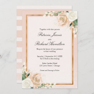 Invitation Blush rose et or Rose Floral Mariage élégant
