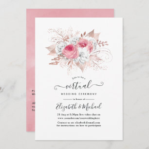 Invitation Blush rose et Rose or Floral Mariage virtuel