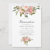Invitation Blush rose et Rose or Quinceañera (Devant)