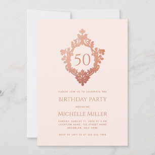 Invitation Blush rose féminin Couronne rose or 50e anniversai