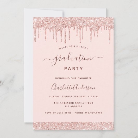 Invitation Blush rose fête de graduation rose or fille (Devant)