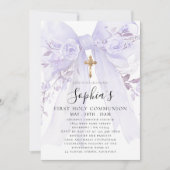 Invitation Blush Rose Fleur Violette Fille Premier Communion (Devant)