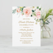 Invitation Blush Rose Fleurs Aquarelle Sweet 16 (Debout devant)