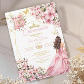Invitation Blush Rose Fleurs Papillons Dorés Quinceañera