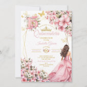Invitation Blush Rose Fleurs Papillons Dorés Quinceañera (Devant)