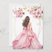 Invitation Blush Rose Fleurs Papillons Dorés Quinceañera (Dos)