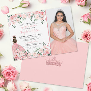 Invitation Blush Rose Fleurs Photo Quinceanera