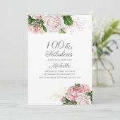 Invitation Blush rose Floral 100 et Fabuleux anniversaire (Debout devant)