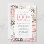 Invitation Blush rose floral 100e fête d'anniversaire (Devant)