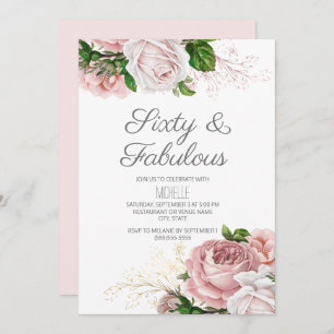Invitation Blush rose Floral 60 et Fabuleux anniversaire