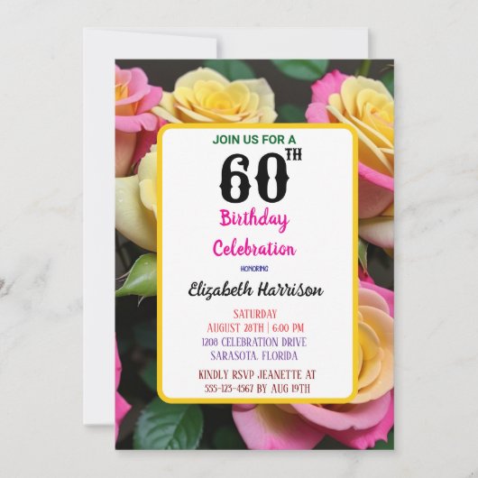 Invitation Blush Rose Floral 60e fête d'anniversaire (Devant)