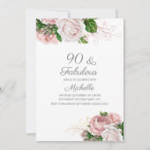 Invitation Blush rose Floral 90 et Fabuleux anniversaire (Devant)