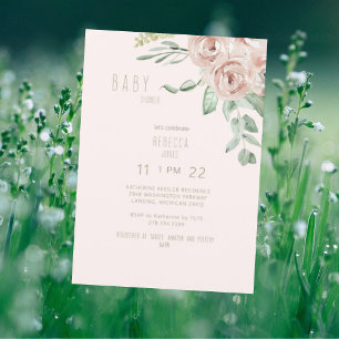 Invitation Blush Rose Floral Baby Girl Douche