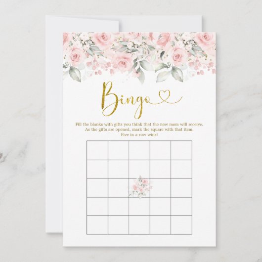 Invitation Blush rose Floral Baby shower Baby Bingo Jeu (Devant)