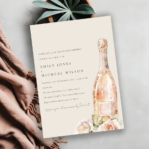 Invitation Blush Rose Floral Champagne Vins Couples Douche