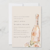 Invitation Blush Rose Floral Champagne Vins Couples Douche (Devant)