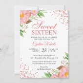 Invitation Blush Rose Floral Confetti Sweet 16 Anniversaire (Devant)
