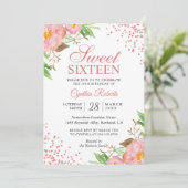 Invitation Blush Rose Floral Confetti Sweet 16 Anniversaire (Debout devant)
