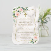 Invitation Blush rose Floral Espagnol 1er Anniversaire Baptêm (Debout devant)