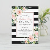 Invitation Blush Rose Floral et rayures Fête des Mères Brunch (Debout devant)