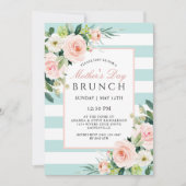 Invitation Blush Rose Floral et rayures Fête des Mères Brunch (Devant)