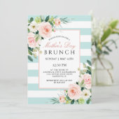 Invitation Blush Rose Floral et rayures Fête des Mères Brunch (Debout devant)