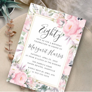 Invitation Blush Rose Floral Gold Frame 80e Quatre-vingts Ann