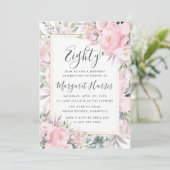 Invitation Blush Rose Floral Gold Frame 80e Quatre-vingts Ann (Debout devant)