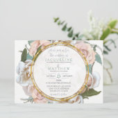 Invitation Blush Rose Floral Gold Modern Script écriture manu (Debout devant)