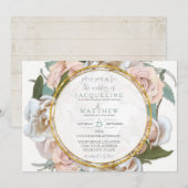 Invitation Blush Rose Floral Gold Modern Script écriture manu (Devant / Derrière)