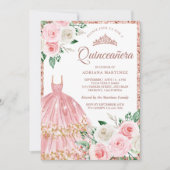 Invitation Blush rose Floral Gown Rose Or Quinceanera (Devant)