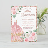 Invitation Blush rose Floral Gown Rose Or Quinceanera (Debout devant)