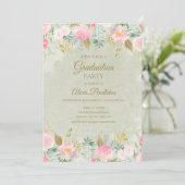Invitation Blush Rose Floral Green Gold Party (Debout devant)