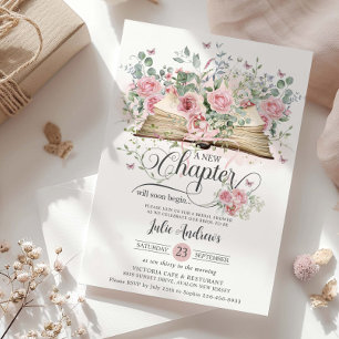Invitation Blush Rose Floral Livre Nouveau Chapitre Fête des 