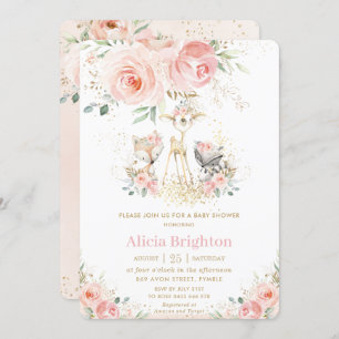 Invitation Blush rose Floral mignon Baby shower Fille Bois