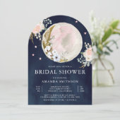 Invitation Blush rose Floral Moon Arch Marine Fête des mariée (Debout devant)