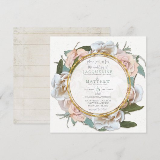 Invitation Blush Rose Floral Or Moderne Typographie Script (Devant / Derrière)