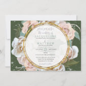 Invitation Blush Rose Floral Or Moss Green Foliage Élégant (Devant)