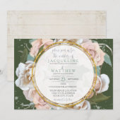 Invitation Blush Rose Floral Or Moss Green Foliage Élégant (Devant / Derrière)