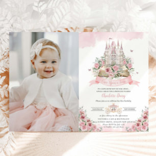 Invitation Blush rose Floral Princess Castle Storybook Photo