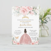 Invitation Blush rose Floral Princesse Rose Gold Quinceañera  (Debout devant)