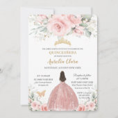 Invitation Blush rose Floral Princesse Rose Gold Quinceañera  (Devant)
