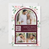 Invitation Blush rose Floral QR Code Bourgogne Mariage (Dos)