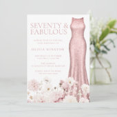 Invitation Blush rose Floral & Robe 70e fête d'anniversaire (Debout devant)