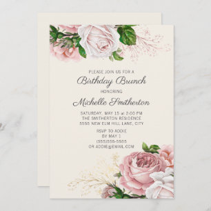 Invitation Blush rose Floral Rose Blanc Anniversaire Brunch